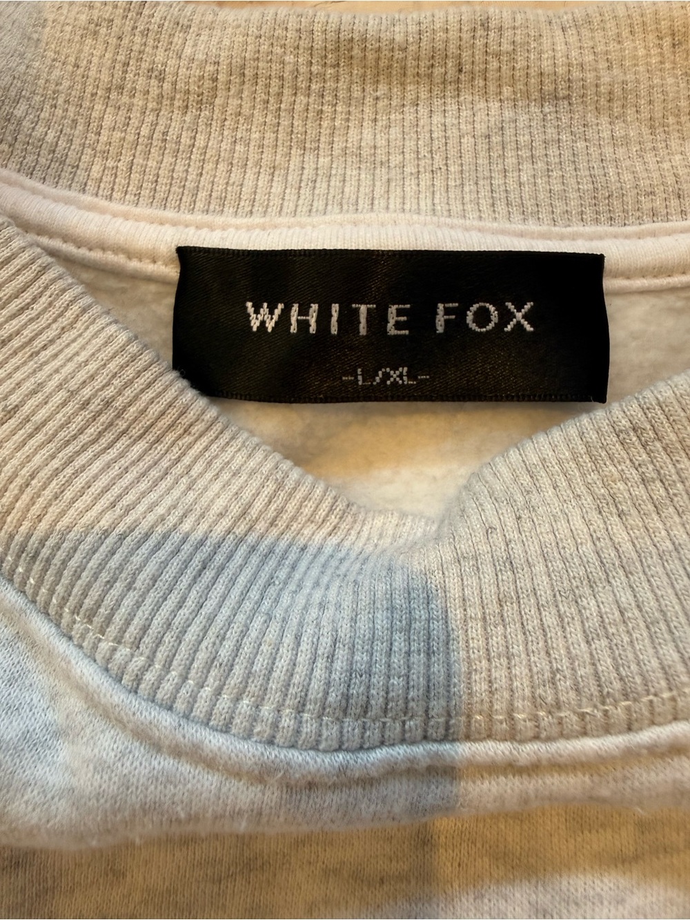 White Fox Boutique Heather Gray Crewneck with pink varsity style letters L/XL - Picture 3 of 3